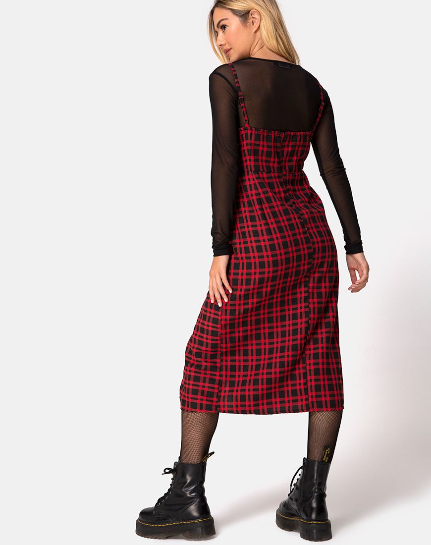 Kaoya Midikleid in Karo Rot und Schwarz