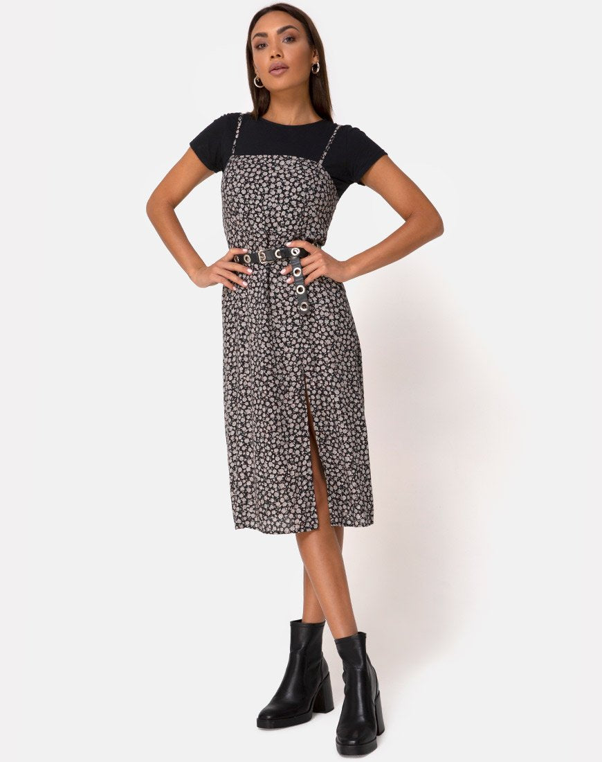 Kaoya Midikleid in Ditsy Rose Schwarz