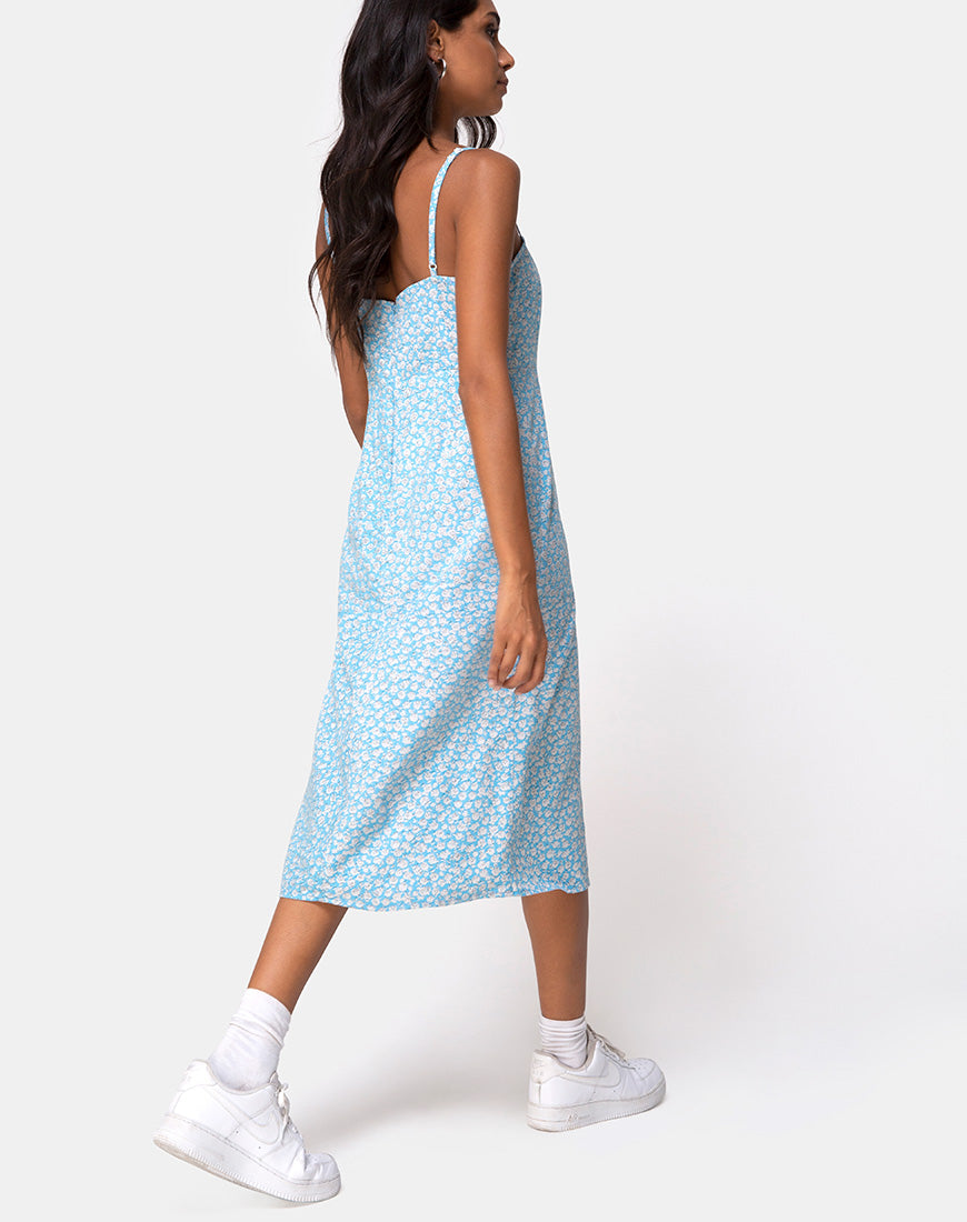 Kaoya Midikleid in Ditsy Rose Blau