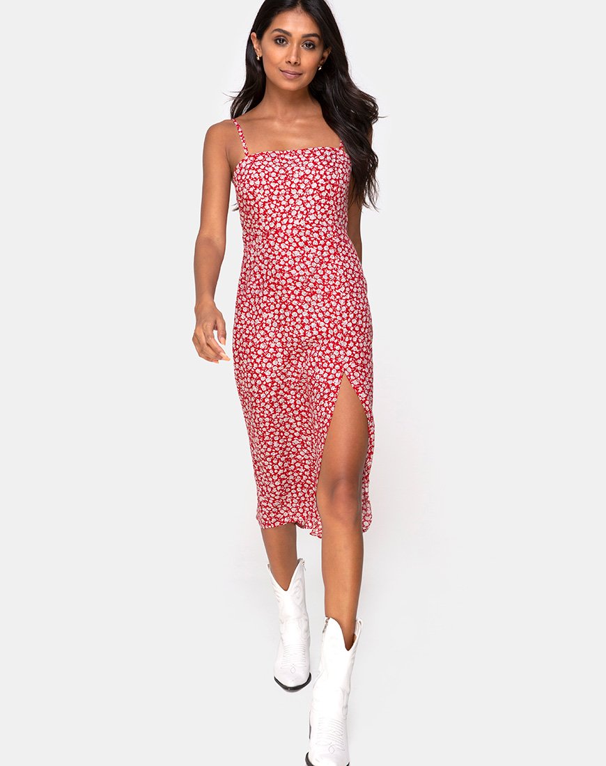 Kaoya Midikleid in Ditsy Rose Rot