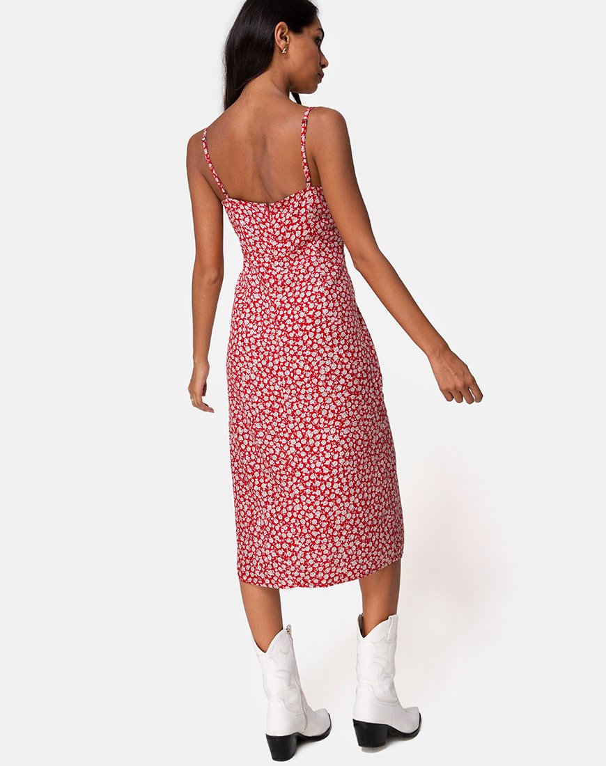 Kaoya Midikleid in Ditsy Rose Rot