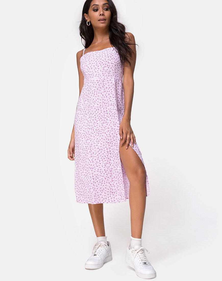 Kaoya Midikleid in Ditsy Rose Flieder