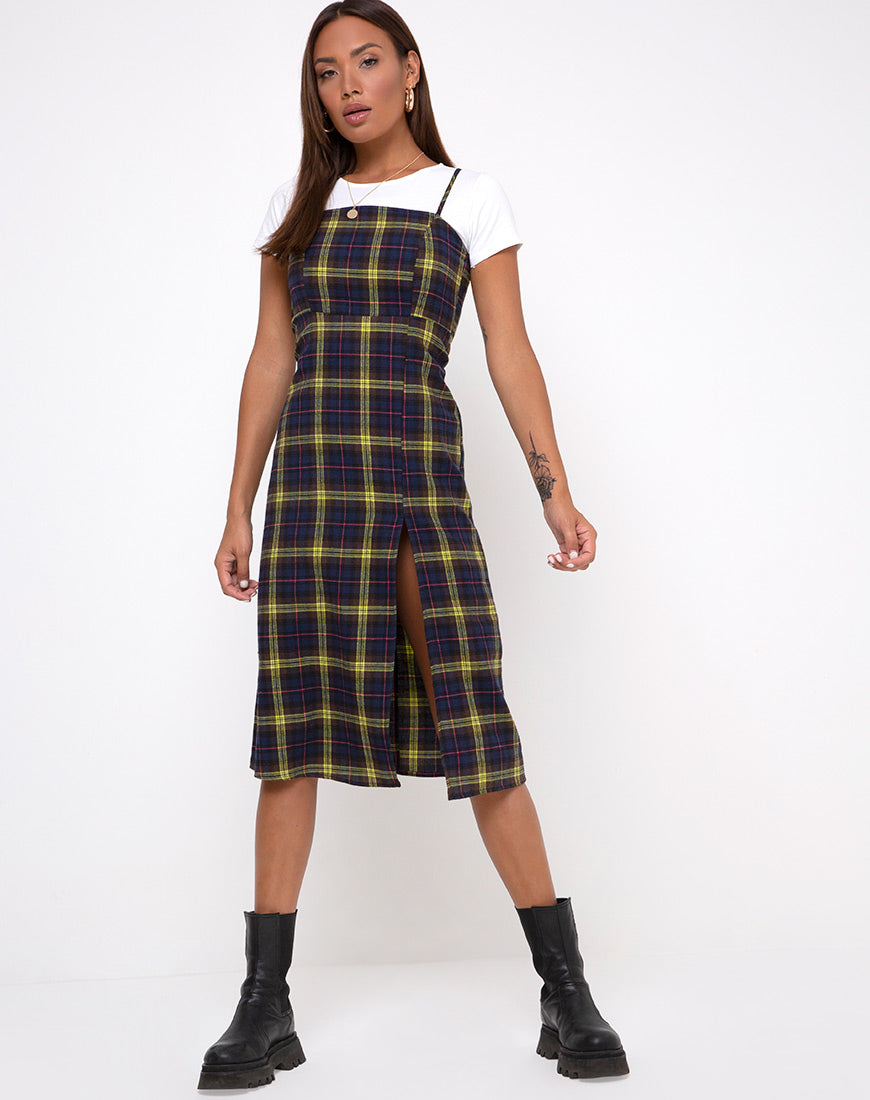 Kaoya Kleid aus kariertem braun-gelbem Karo