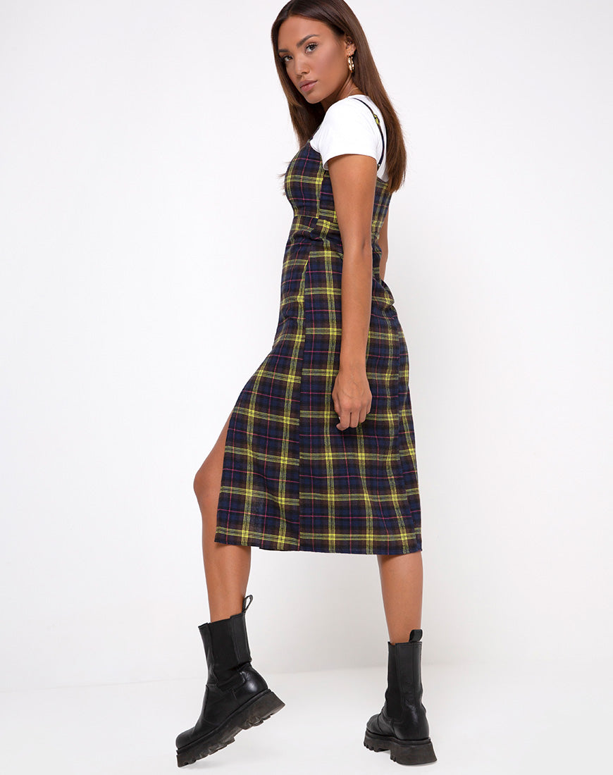 Kaoya Kleid aus kariertem braun-gelbem Karo