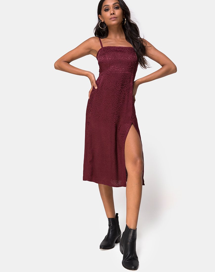 Image of Kaoya Midikleid aus Satin Gepard Burgundy