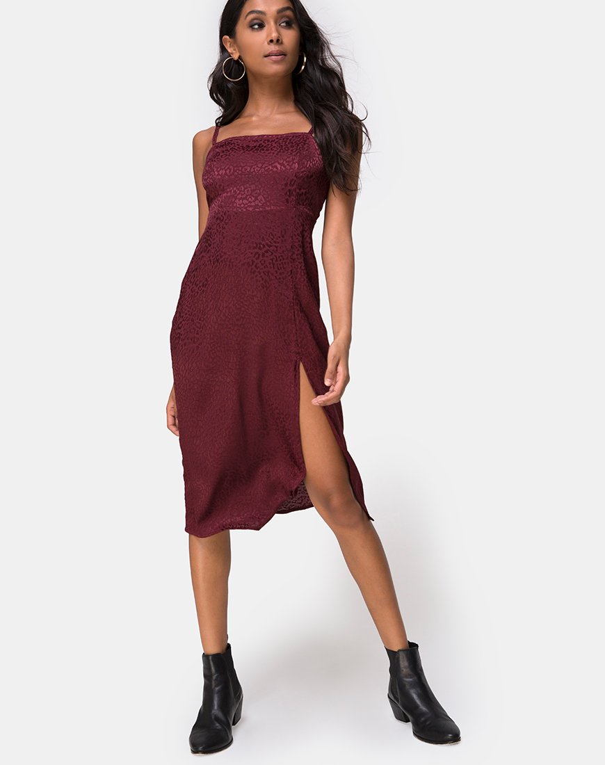 Kaoya Midikleid aus Satin Cheetah Burgundy