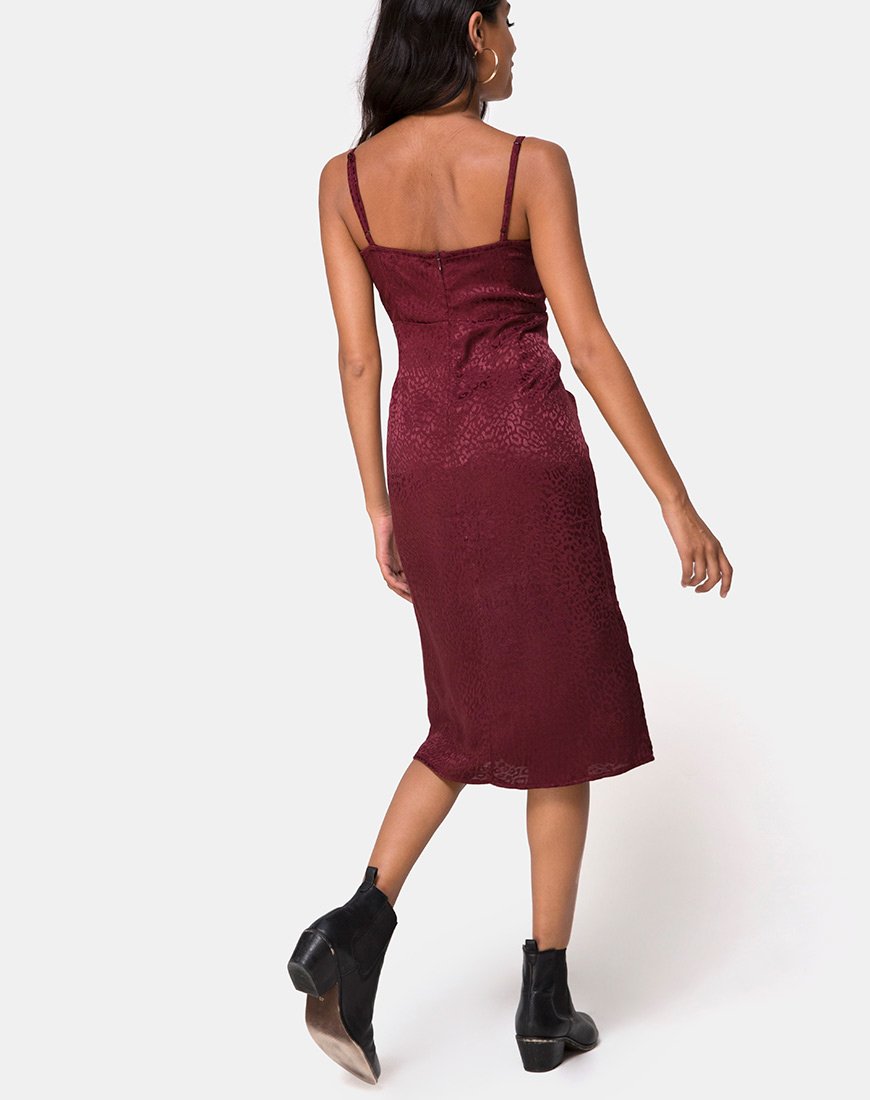 Kaoya Midikleid aus Satin Cheetah Burgundy