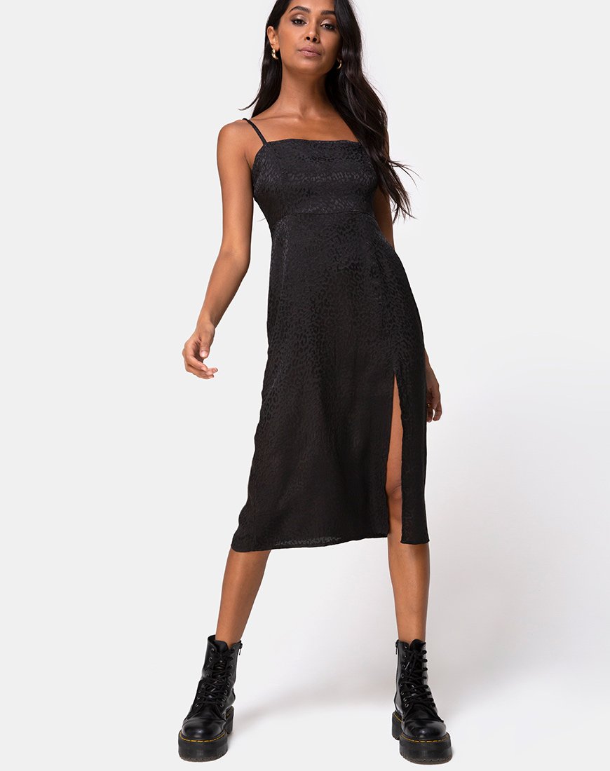 Kaoya Midikleid aus Satin Cheetah Schwarz
