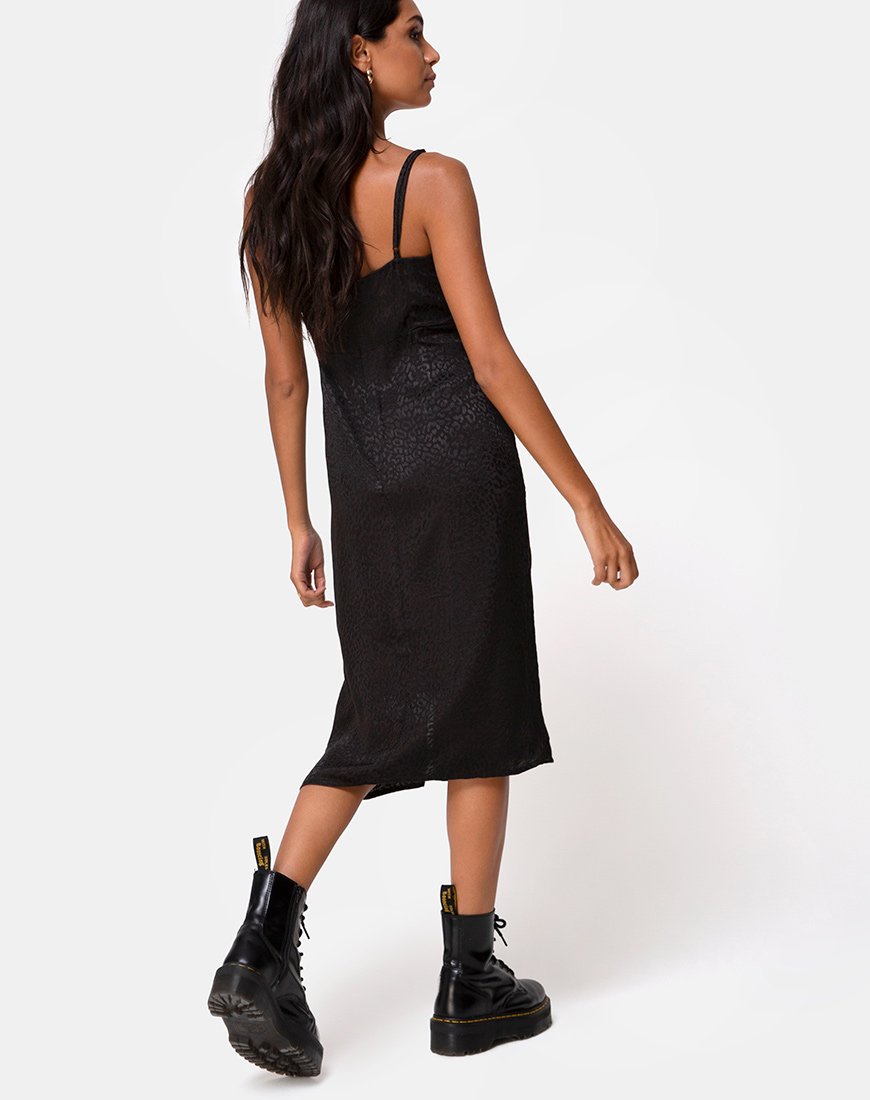 Kaoya Midikleid aus Satin Cheetah Schwarz