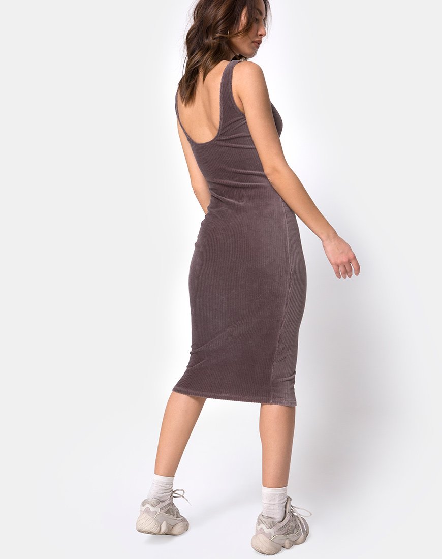 Image of Kardie Bodycon Kleid aus Samt in Mokka Rippe