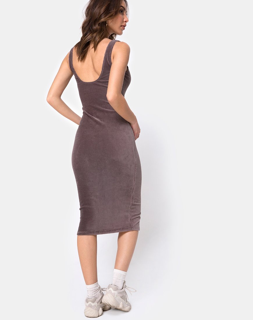 Image of Kardie Bodycon Kleid aus Samt in Mokka Rippe
