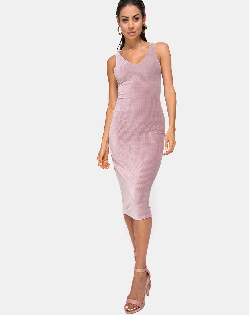 Kardie Midikleid aus Samt in Taupe