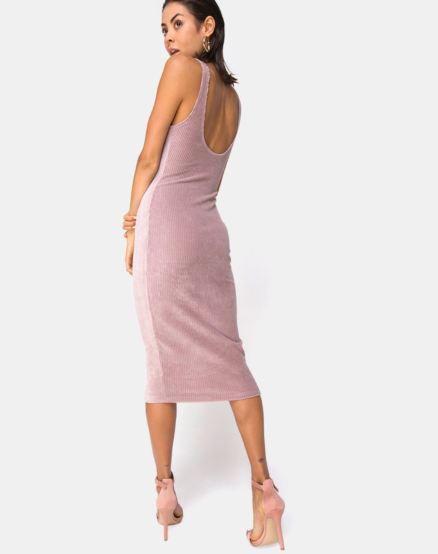 Kardie Midikleid aus Samt in Taupe