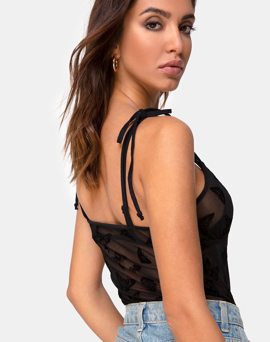 Image of Karmin Mieder aus Mesh Schwarz Schmetterlingsflock