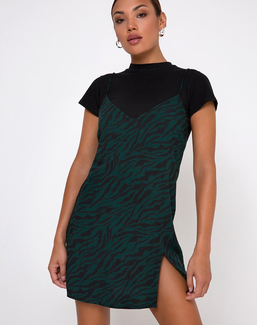 Katya Minikleid in 90er Jahre Zebra Waldgrün