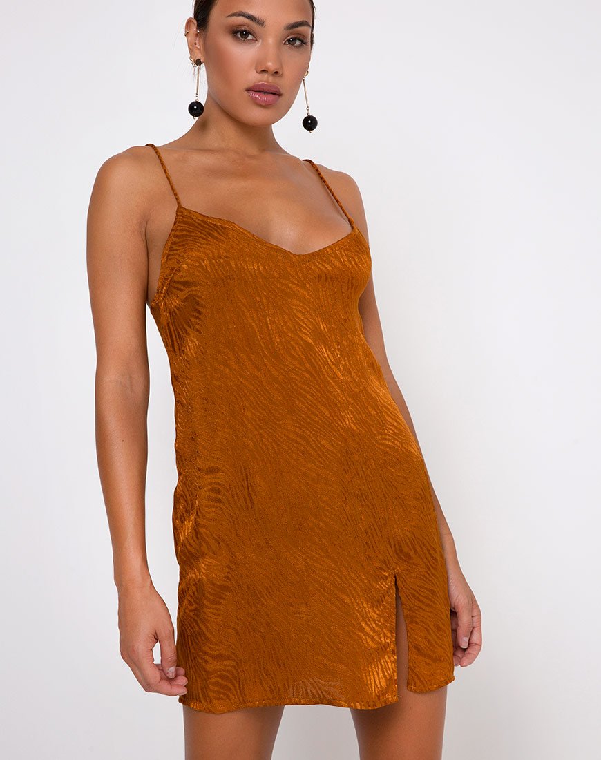 Katya Minikleid aus Satin Zebra Golden Coral