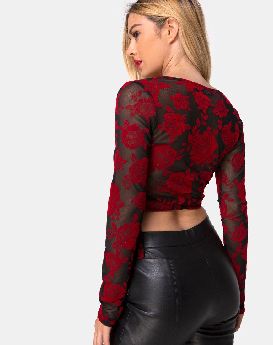 Image of Kajak Wrap Top in romantischer roter Rosenflocke