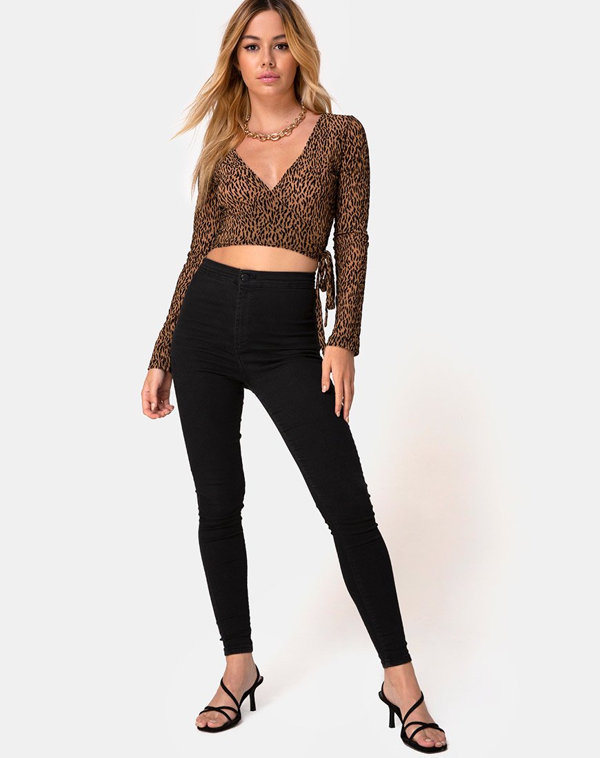 Image of Kajak Wrap Top in Animal Flock Tan Net