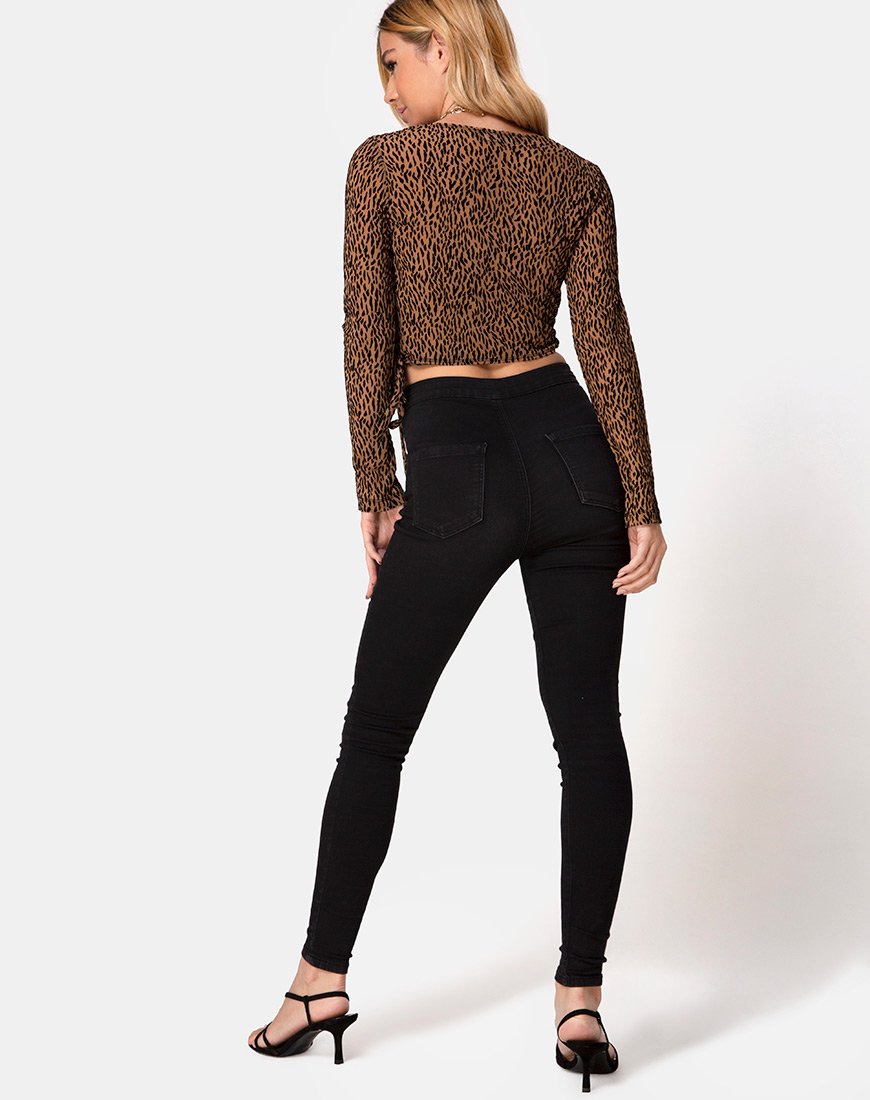 Image of Kajak Wrap Top in Animal Flock Tan Net