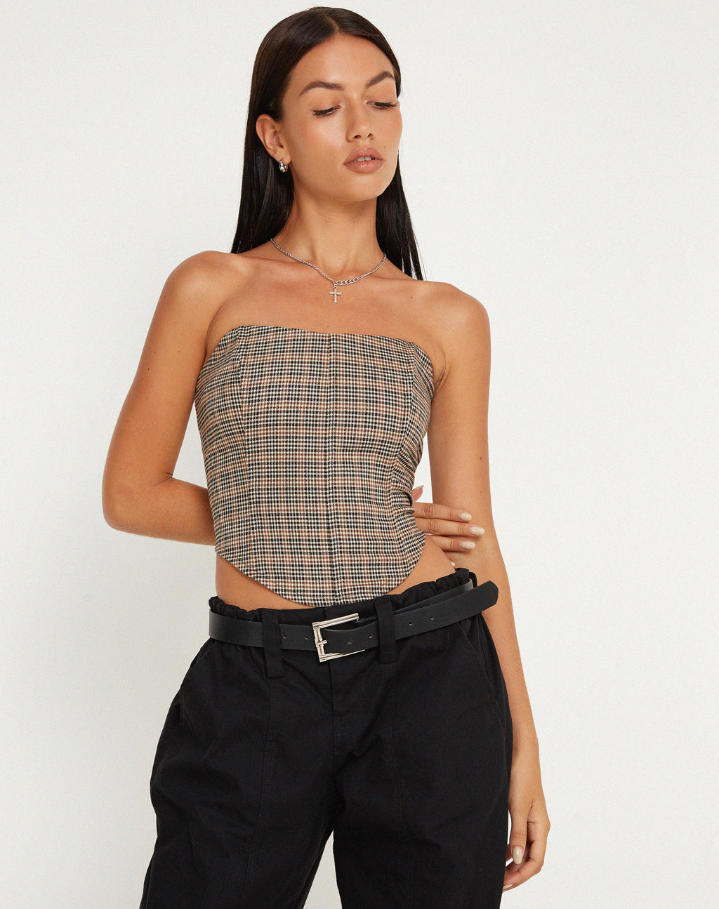 Kayashi Korsett-Oberteil in Micro Brown Check