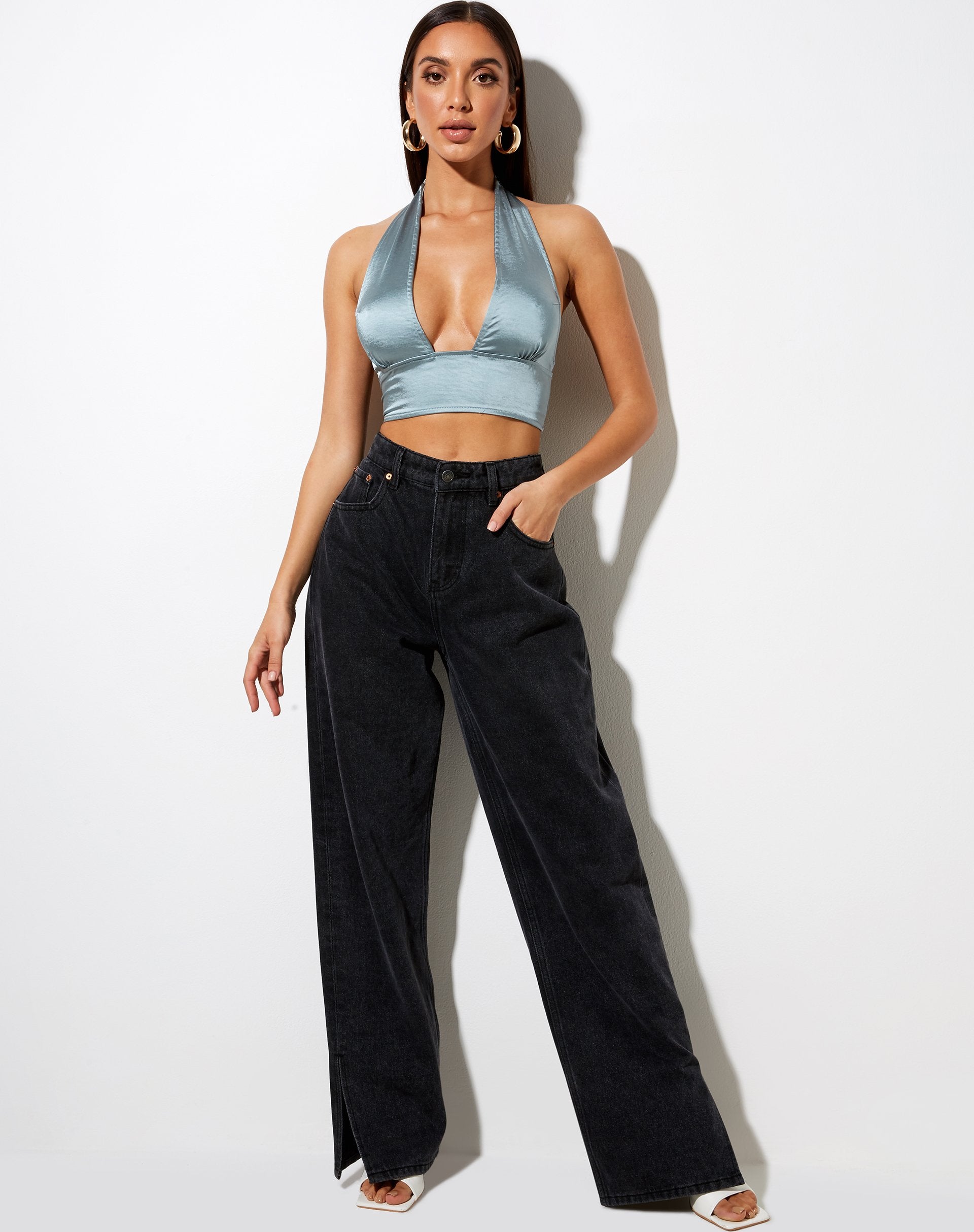 Bild von Keiza Crop Top aus Satin Silber Blau