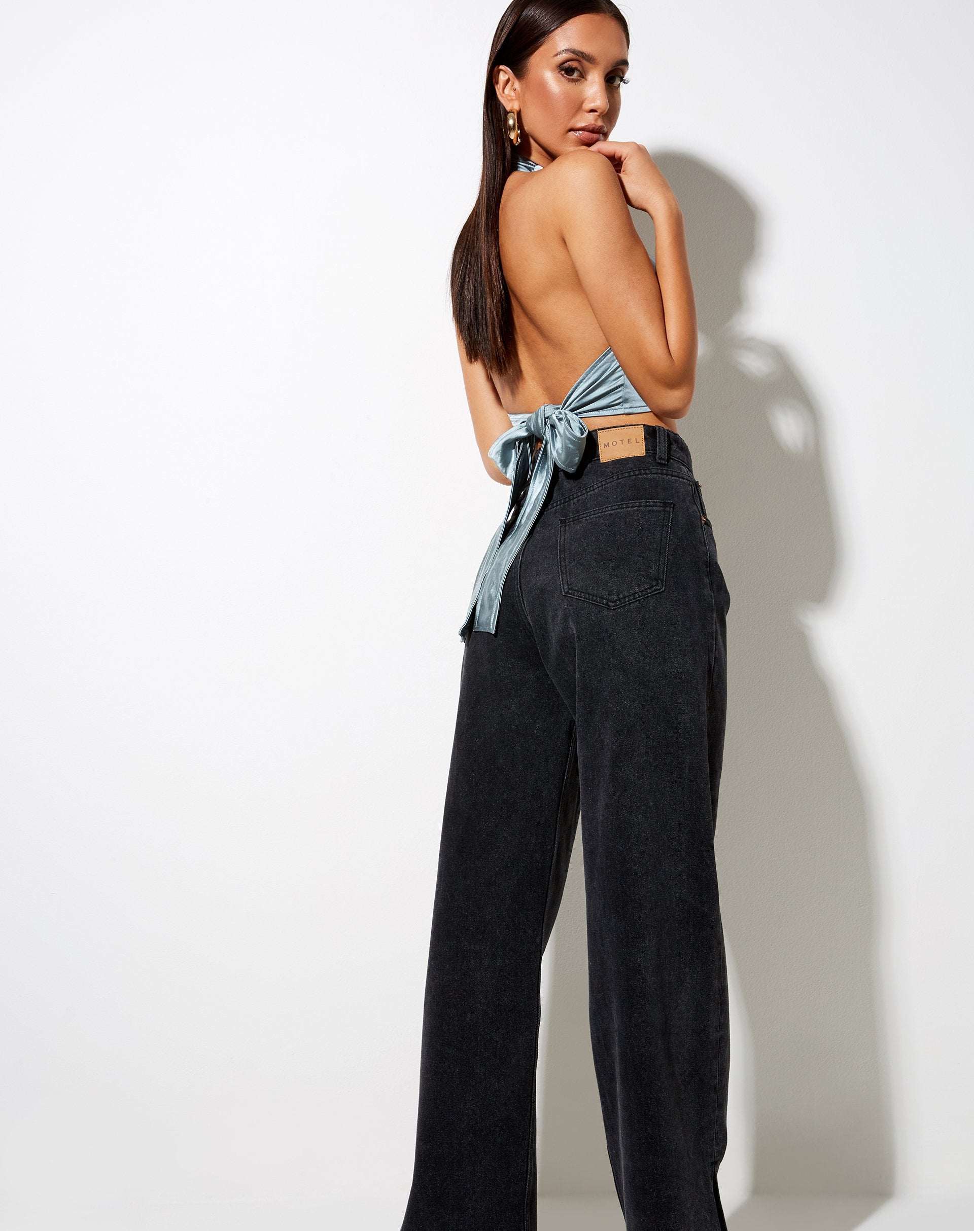 Bild von Keiza Crop Top aus Satin Silber Blau