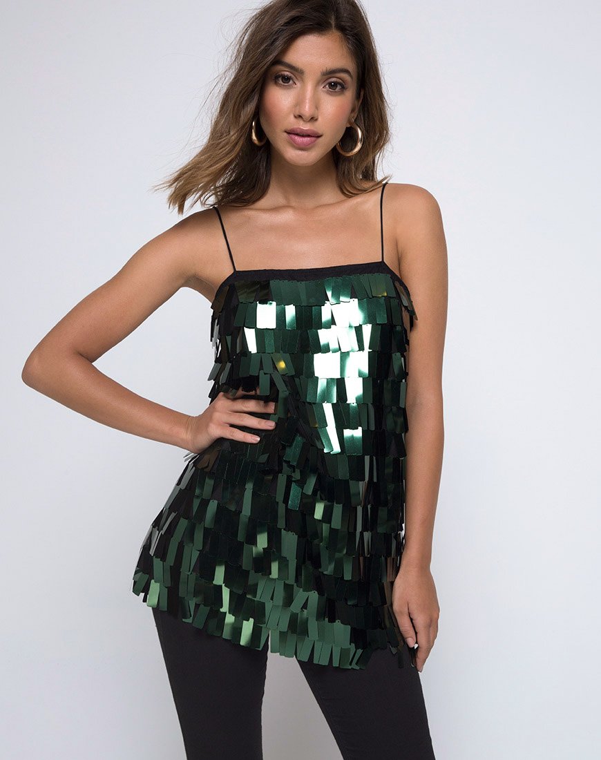 Keke Long Top aus Pailletten Waldgrün