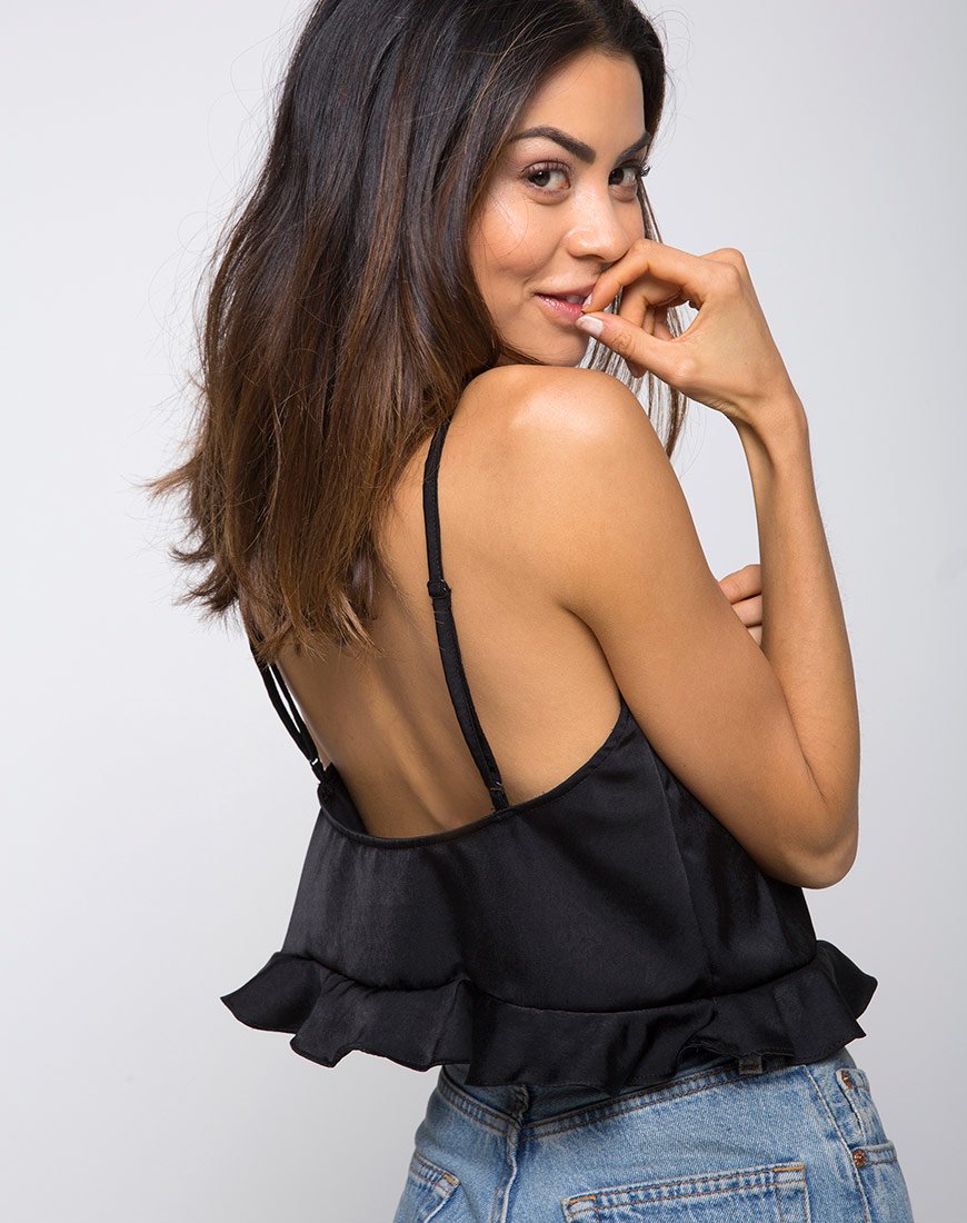 Kelay Cami Top in Satin Schwarz