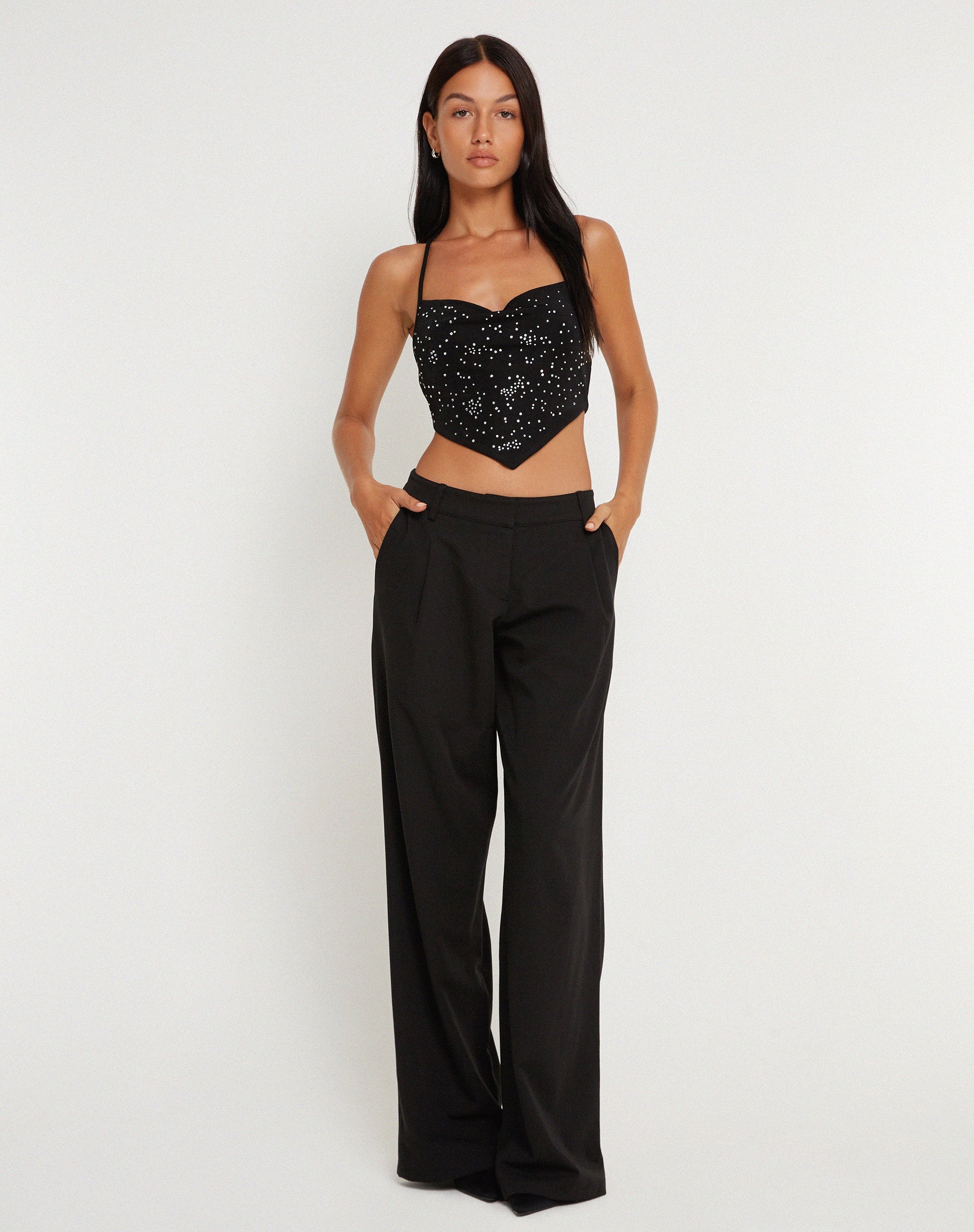 Bild von Ketida Neckholder Crop Top in Schwarz Diamante