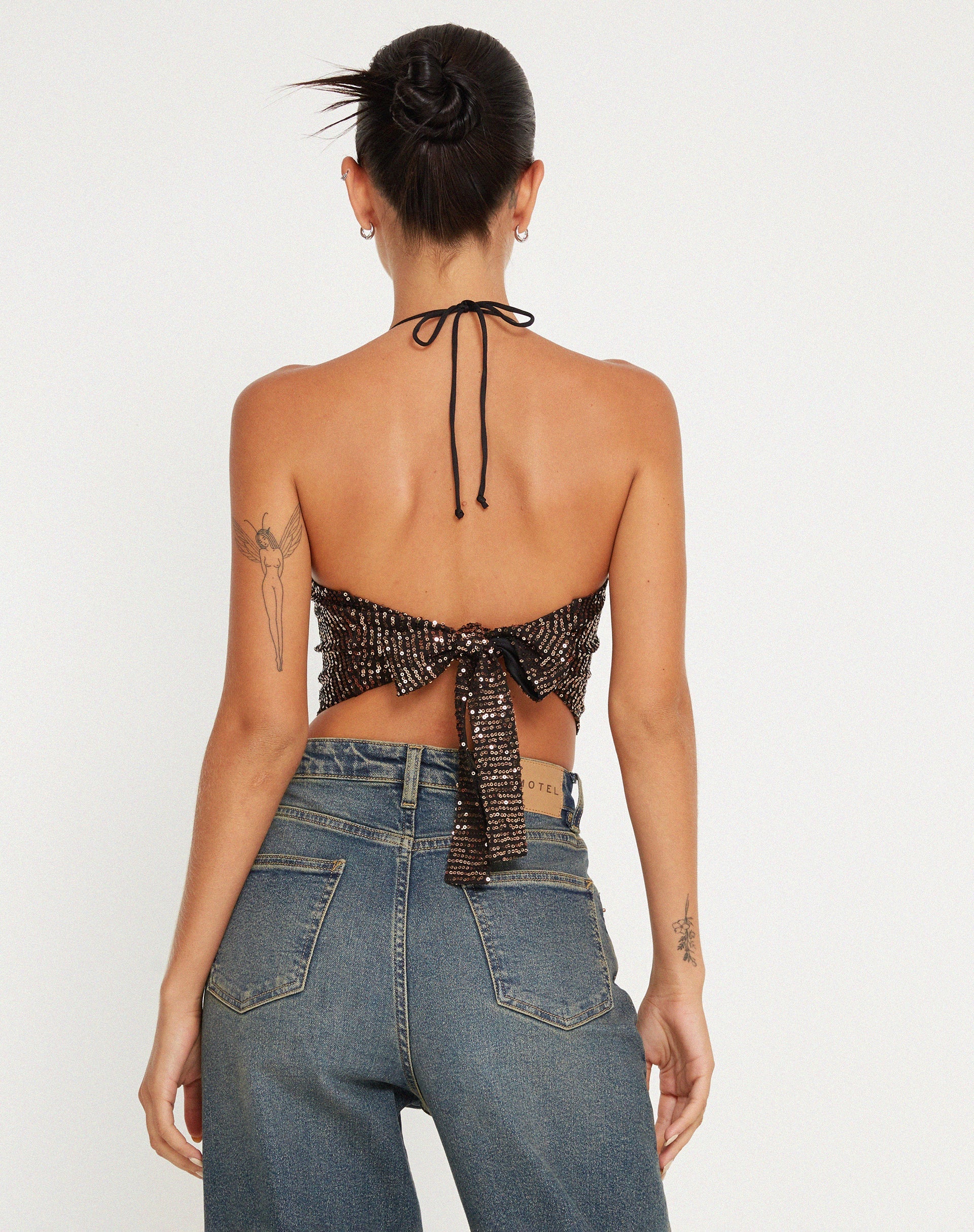 Abbildung von Ketida Crop Top in Drape Pailletten Kupfer