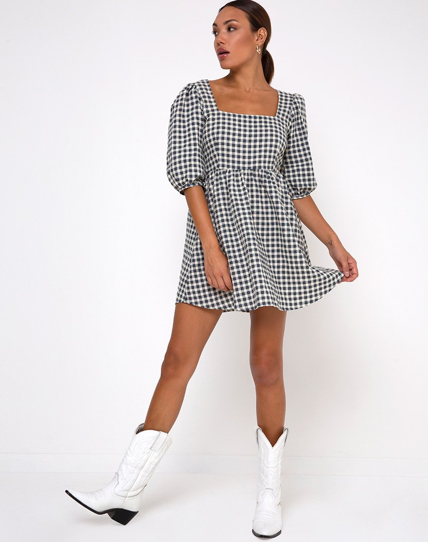 Image of Kezie Skaterkleid in Gingham Creme