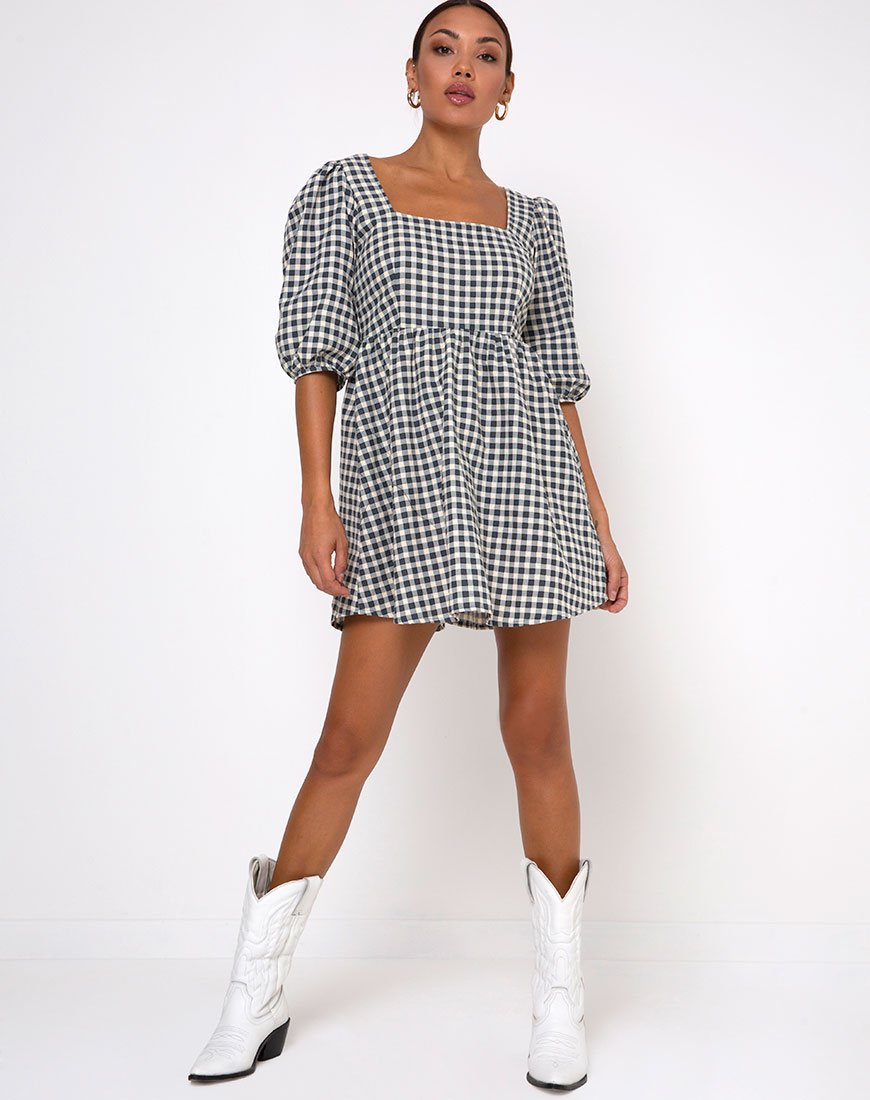 Image of Kezie Skaterkleid in Gingham Creme