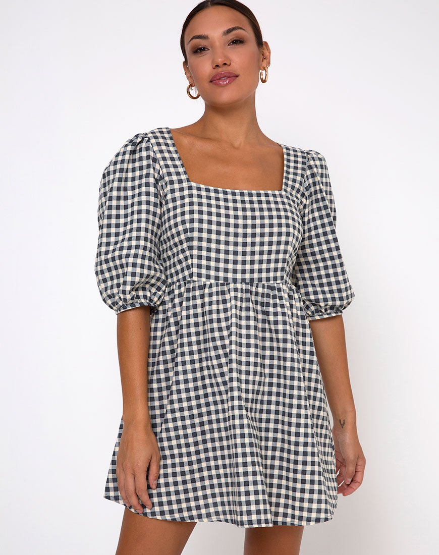 Image of Kezie Skaterkleid in Gingham Creme