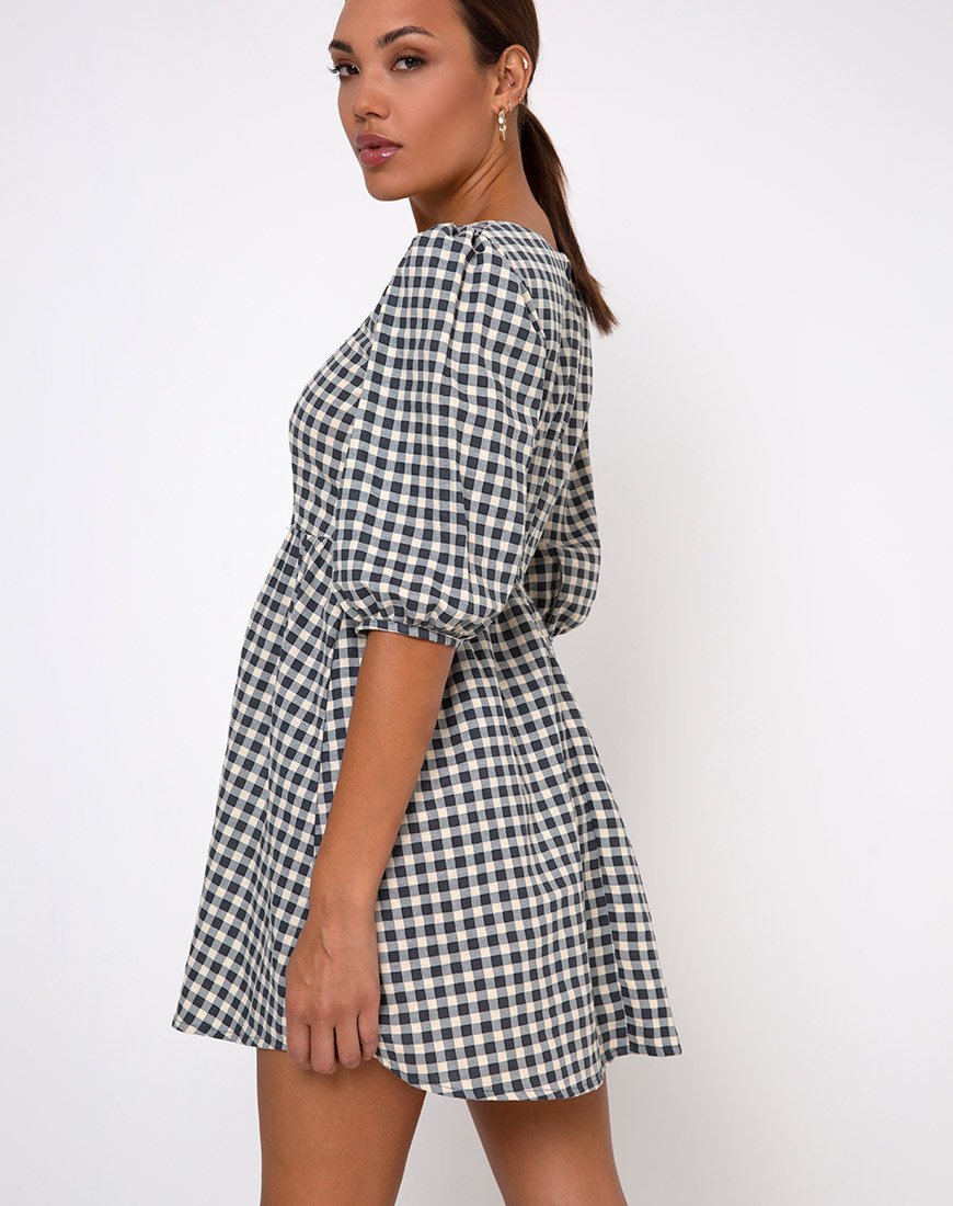 Image of Kezie Skaterkleid in Gingham Creme