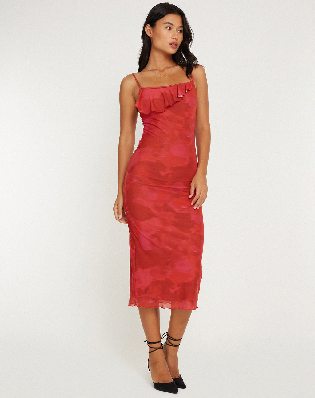 Kilia Midikleid in Watercolour Floral Rot