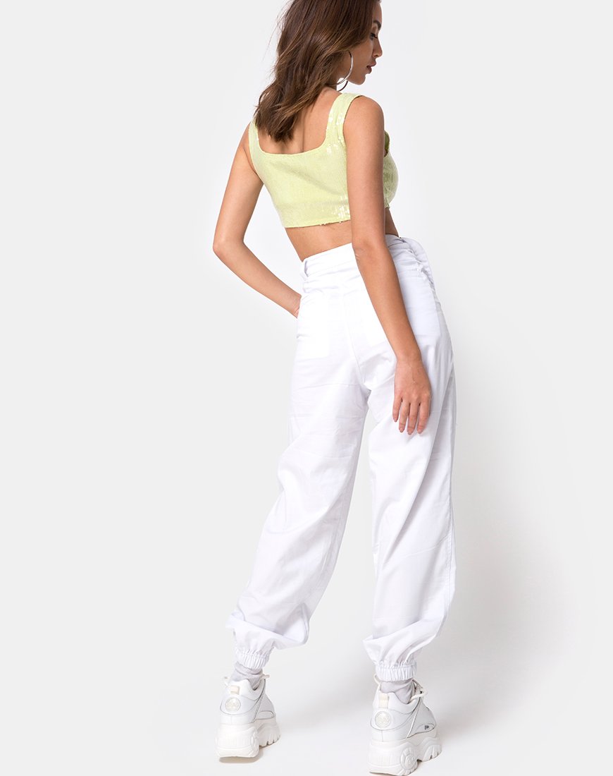 Image of Kim Crop Top in Pistazie mit durchsichtigem Paillettenbesatz
