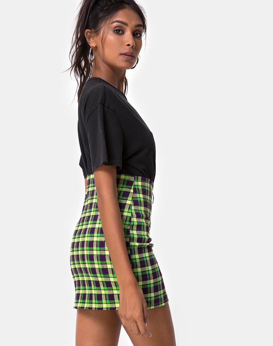 Kimber Bodycon-Rock in Grün und Lila Karo