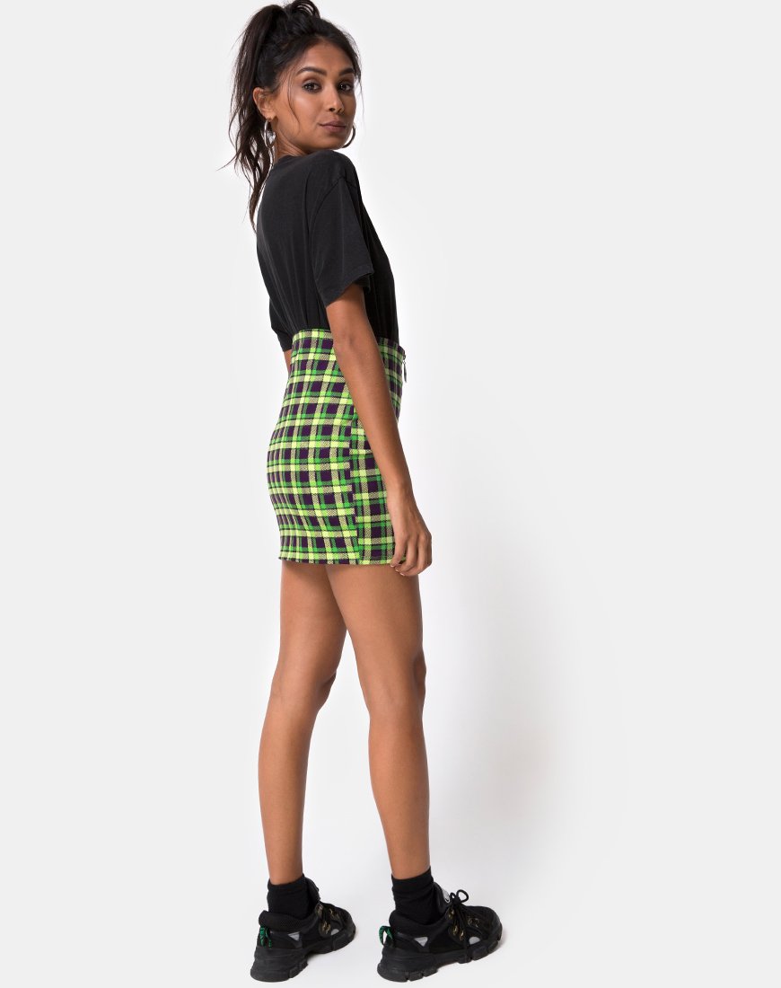 Image of Kimber Bodycon Rock in Grün und Lila Karo