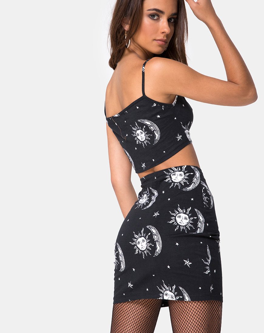 Kimmy Bodycon-Rock aus Sonne-Mond-Sternen BW