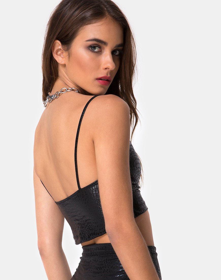 Kindra Top in Schlange Schwarz