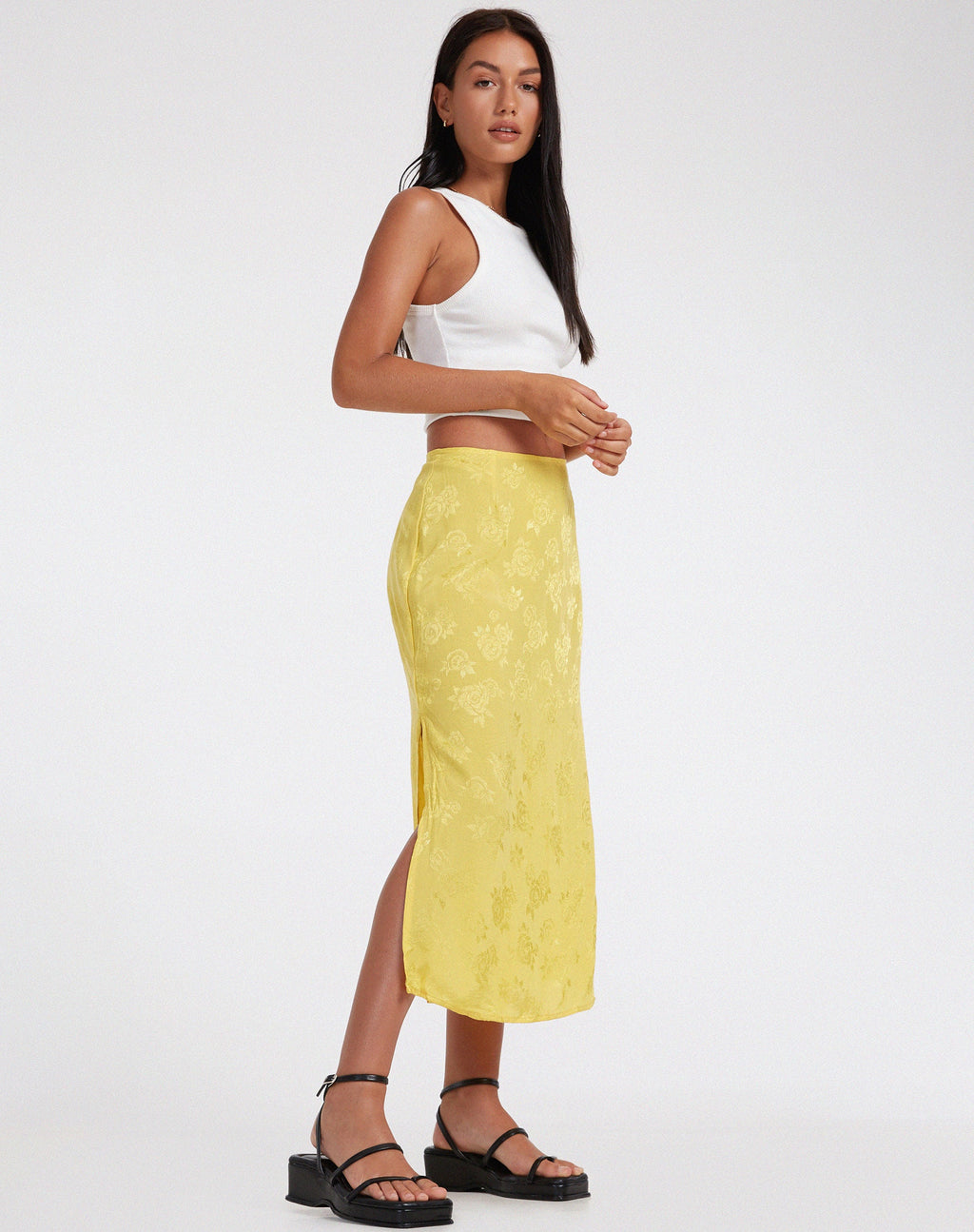 Kindra Midirock aus Satin Rose Sunshine Gelb