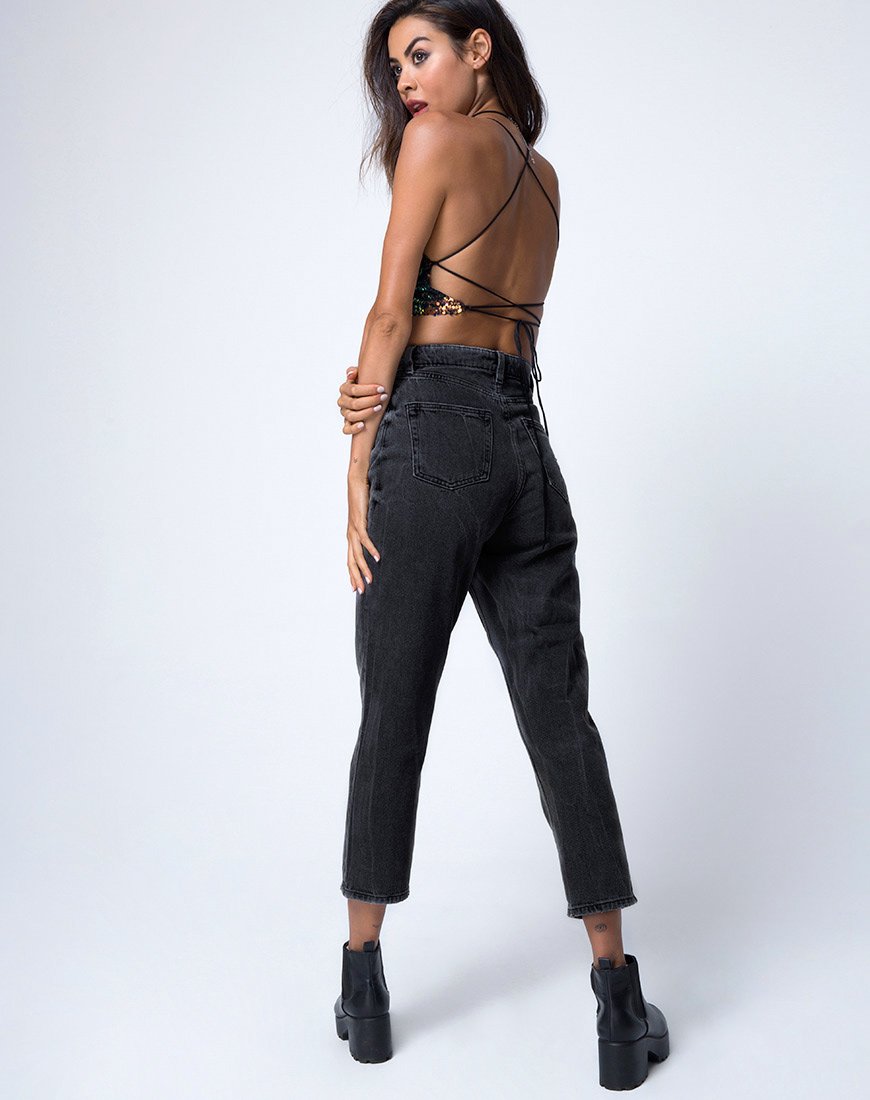 Image of Kingsley Crop Top aus Fischschuppen mit Pailletten Pink Oil