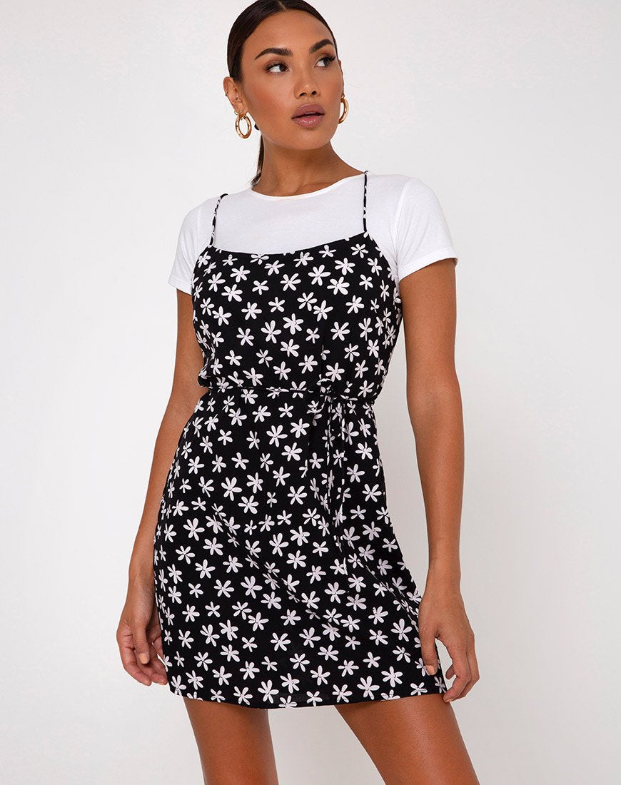 Kinley Slip Dress in 90's Daisy Schwarz und Weiß