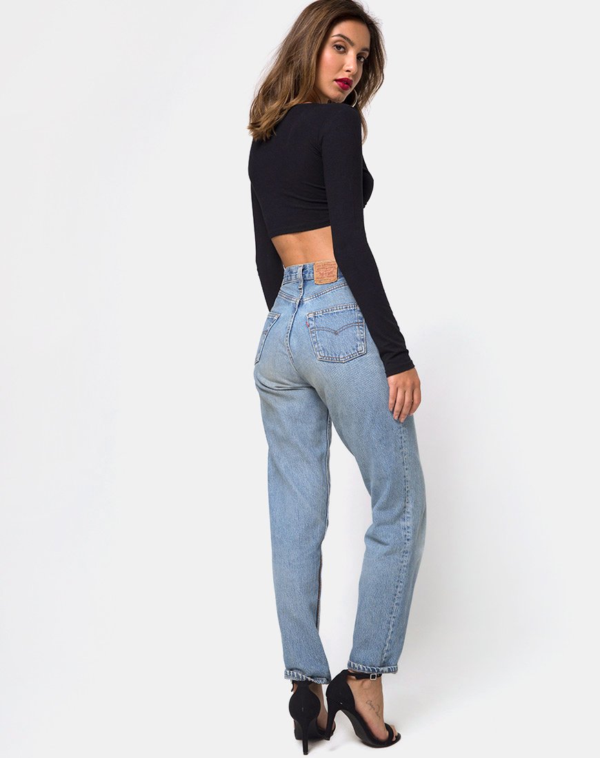 Image of Knotie Langarm-Crop-Top in Schwarz
