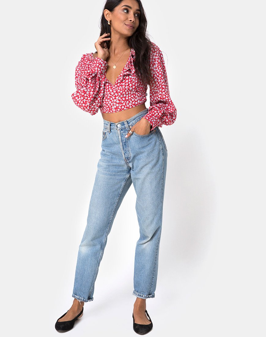 Bild von Koniva Crop Top in Ditsy Rose Rot und Silber