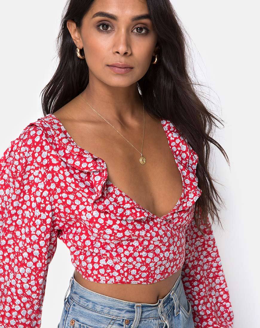 Koniva Crop Top in Zartrosa Rot und Silber