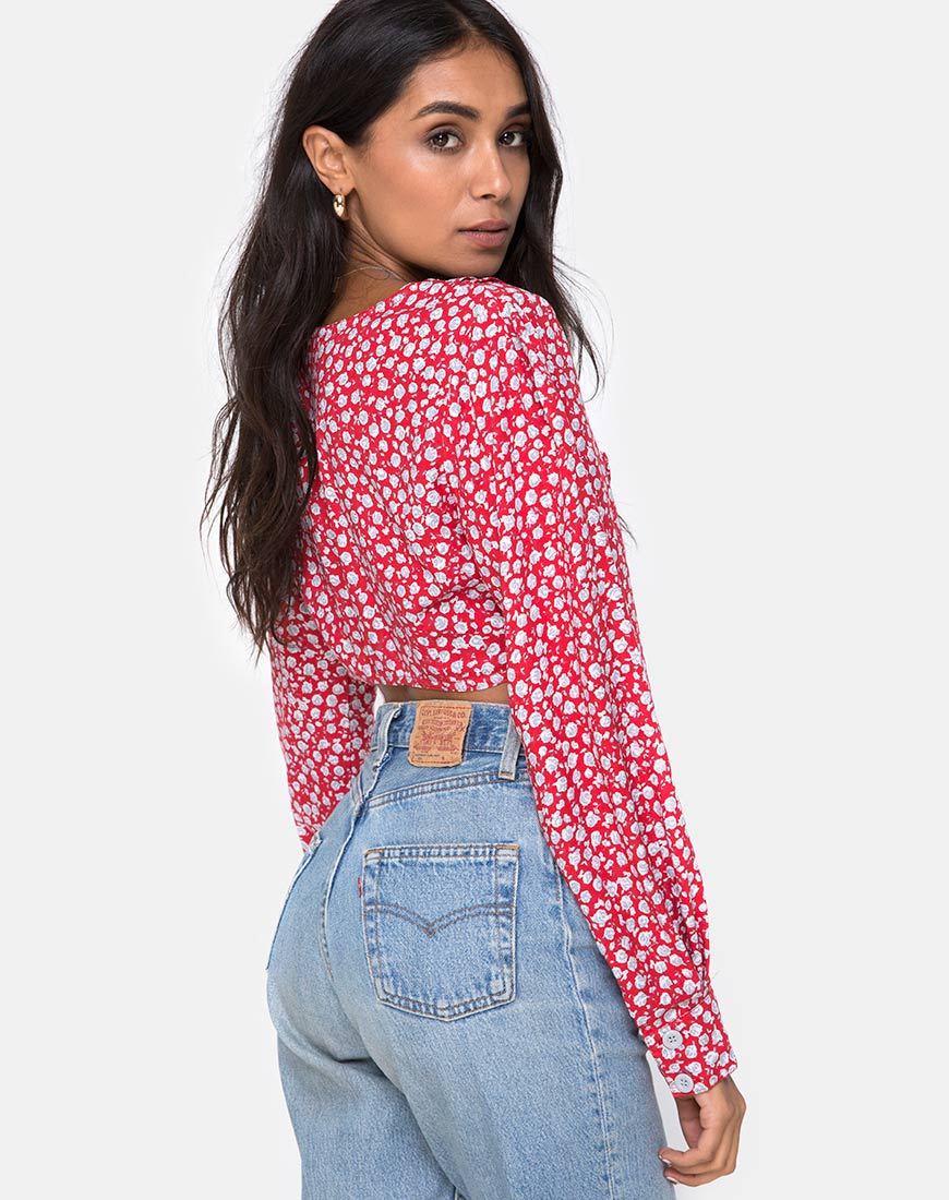 Koniva Crop Top in Zartrosa Rot und Silber