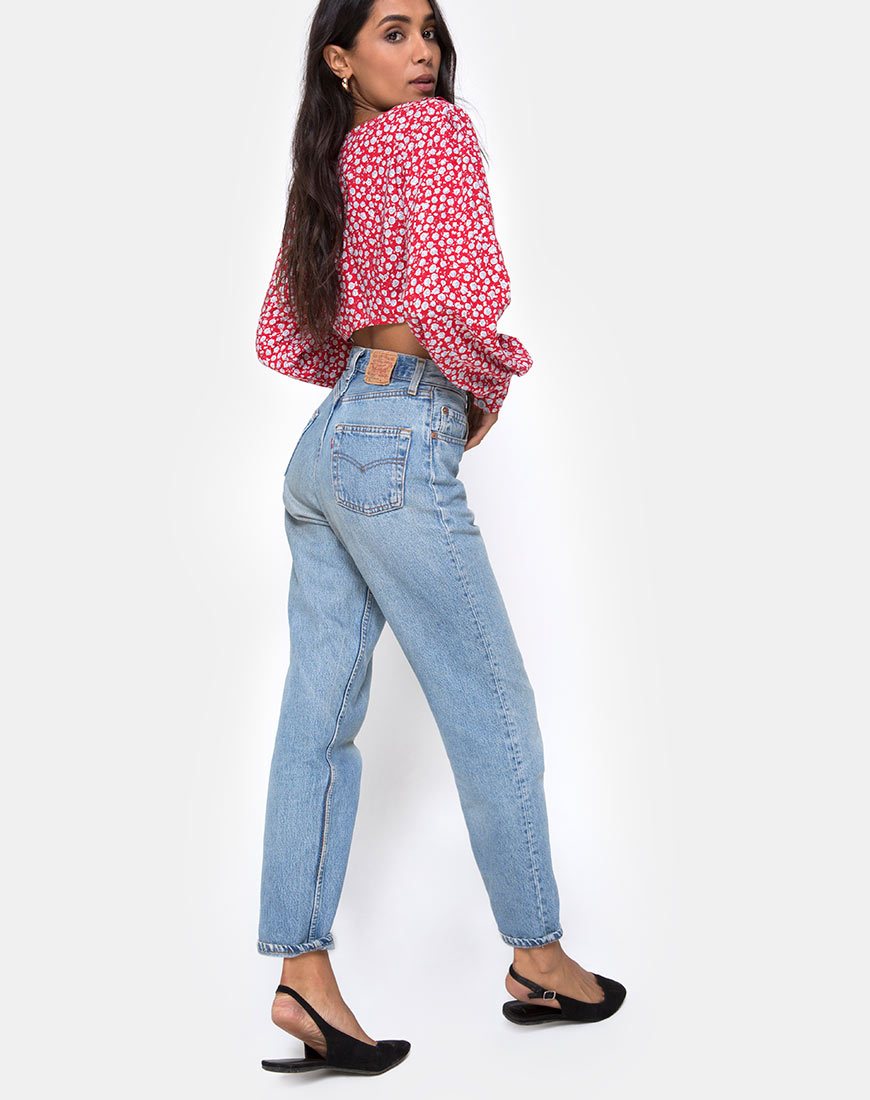 Bild von Koniva Crop Top in Ditsy Rose Rot und Silber
