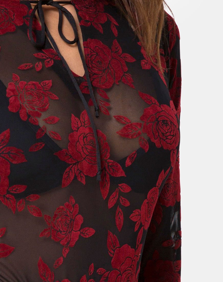 Image of Korina Mieder in romantischem Rot Rosenflock