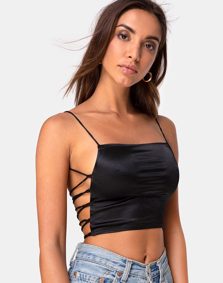 Bild von Ozka Crop Top aus Satin Schwarz